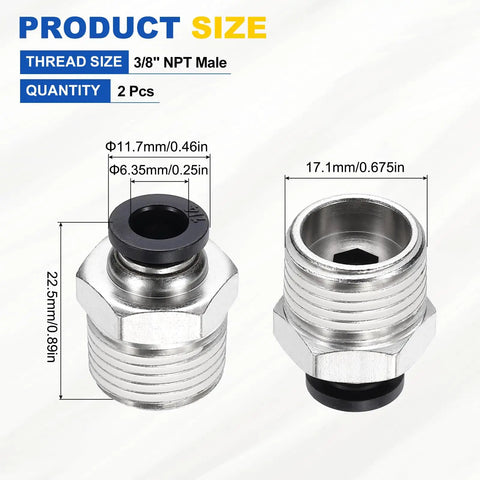 Two Pack Push To Connect Fittings for 0.25 Inch Tube and 3/8 Inch NPT Male Nickel Plated Brass Straight Quick Connect Adapters image