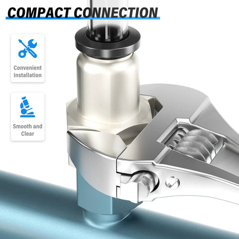 Close-up of Female Straight Push To Connect Pneumatic Fittings One Quarter Inch Tube Outer Diameter To One Quarter Inch NPT Thread.