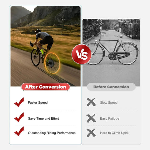 Comparison of bicycles before and after using 48V 1000W Electric Bike Conversion Kit For 28 Inch To 29 Inch Rear Wheel With Hub Motor