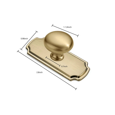 10 Pack 1-1/4 Inch Cabinet Knobs with 2.8-Inch Backplates Satin Gold Brushed Brass Drawer Knobs for vintage-style use.