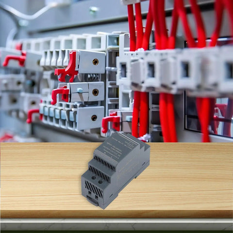 Rail Mounted 12V DC Switching Power Supply For Industrial Automation And Instruments With Rock Solid Ripple Free Output And Five Safety Protections Against Short Circuit Overcurrent Overload Overvoltage And Overheat Plus Efficient Heat Dissipation, gray DIN-rail unit