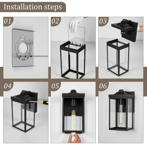 Installation steps for Two Pack Dusk To Dawn Sensor Outdoor Wall Lights, White Aluminum Sconce With Seed Glass, Weatherproof Exterior Wall Mount Lighting for Porch Patio Garden Garage and Entryway OS 3004