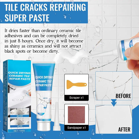 Fast Drying Ceramic Tile Repair Paste for Cracks and Chips, Easy Apply Crack Filler That Sticks Crazy Strong and Spreads Smooth