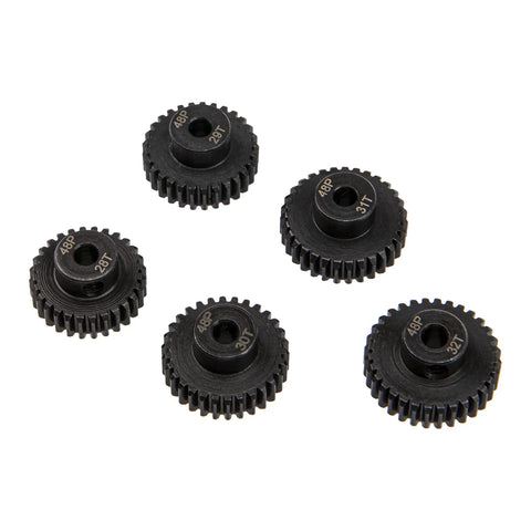 Five Pack Hardened Steel 48P Pinion Gear Sets 28T 29T 30T 31T 32T For 3.175mm Shafts Fits 1/8 Inch Compatible With Arrma HPI Kyosho Losi