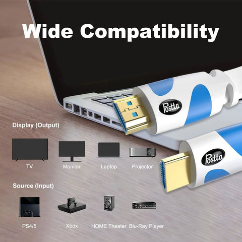 Flat 25 Foot HDMI Cable 4K 2.0 18Gbps Ultra Slim Flat Cable For Blu Ray Players And Streaming Devices With Ethernet ARC 4K 2160P 3D 1080P Backwards Compatible With HDMI 1.4 1.3 1.2 PS3 PS4 Xbox 360 connected to laptop