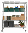 Rugged Five Tier Heavy Duty Wire Storage Rack On Wheels With Shelves Rust Resistant Steel Waterproof Liners NSF Certified