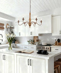 Distressed Candle Chandelier Vintage Style Light Fixture 28 Inch Wide Rustic White Ceiling Mount over kitchen island