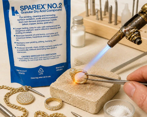 Heavy Duty Granular Pickling Compound That Delivers A Slick Knockout Against Oxidation And Solder Flux On Gold Silver Copper And Brass Projects Safer Non Flammable Formula 10 Oz used for cleaning metal ring with torch.