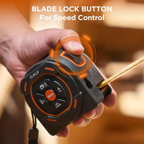 2 In 1 Laser Distance Meter And 16 Foot Auto Lock Digital Tape Measure For Quick One Handed Measurements A Real Workhorse For Wide Area Scans And Tight Corners 197 Ft Laser Range And 16 Ft Auto Locking Tape For Builders And DIYers, hand holding tape measure
