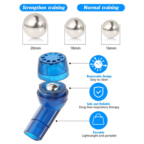 Mucus Clearing Lung Exerciser With Flutter Valve And Expiratory Trainer with 16/18/20mm balls for breathing rehab.