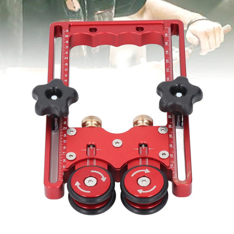 Badass One Way Bearing Stock Roller For Table Saw And Router Woodshop Kickback Blocker with adjustable knobs and dual rollers.