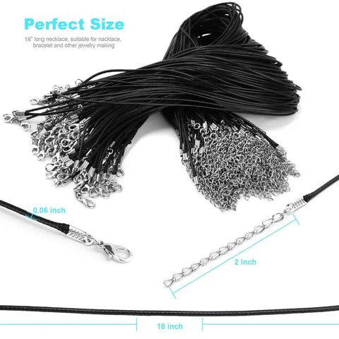 100 Pcs Premium Leather Necklace Cord With Clasps For Pendants Black 18 Inch Waxed Rope String For DIY Jewelry Making Kit