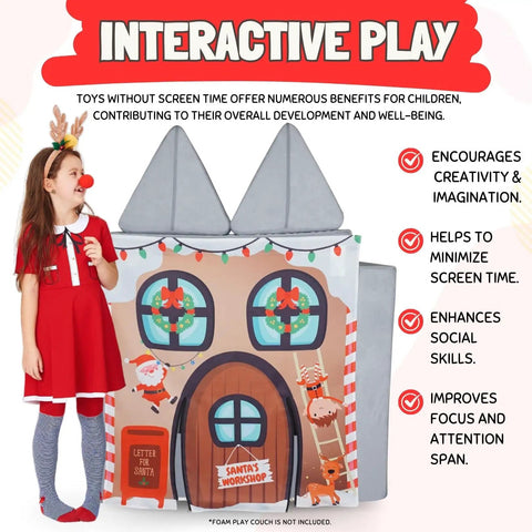 Child with Santas Workshop Play Panel for Children Foam Sofa and Kids Couch An Enchanting Imaginative Play Accessory