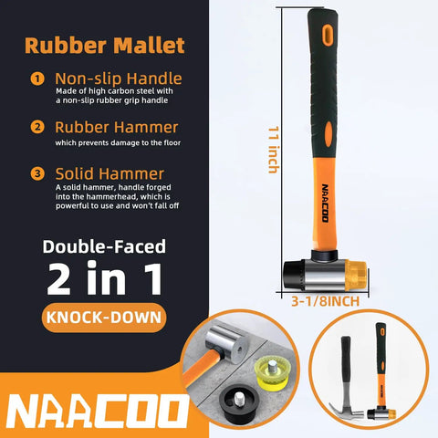 Pro 5 In 1 Flooring Installation Kit With Tapping Block Heavy Pull Bar featuring a double-faced 11-inch rubber mallet close-up.