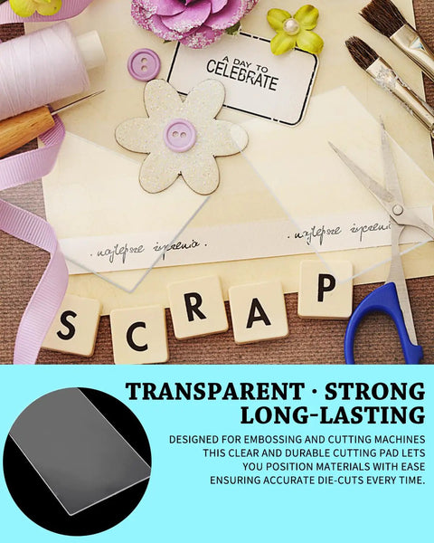Scrapbooking setup with transparent 2 Pack Polycarbonate Cutting Pads for Die Cutting Machines Clear Cutting Plates.