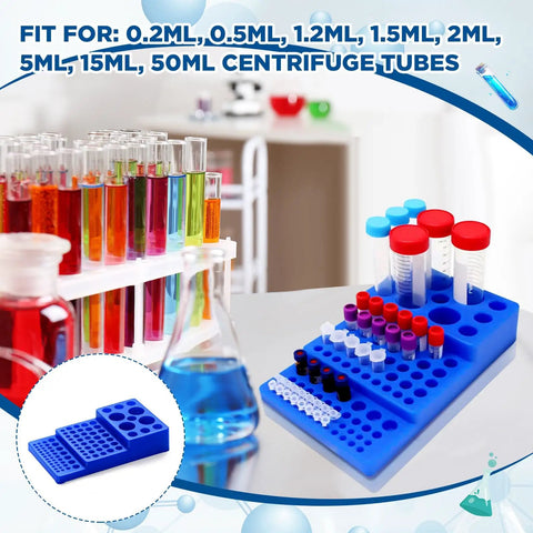 Multifunctional Test Tube Vial Rack Tray for 0.2ml to 50ml Tubes, Trapezoidal Stackable Blue Tube Holder on lab bench
