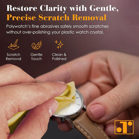 Using Plastic Watch Scratch Remover Polish With Microfiber Cloth on watch crystal for gentle scratch removal