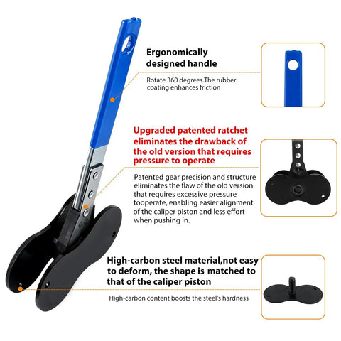 Gen2 2026 Patented Brake Caliper Compression Tool 5 In 1 Piston Compressor And Brake Pad Spreader Kit with blue ergonomic handle