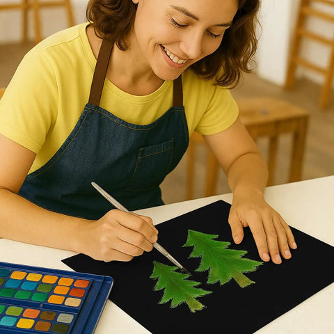 Person using Black Corrugated Cardboard Sheets 37x26 Inches 50 Pack E Flute Thick 3 32 Inch Made In USA for art project