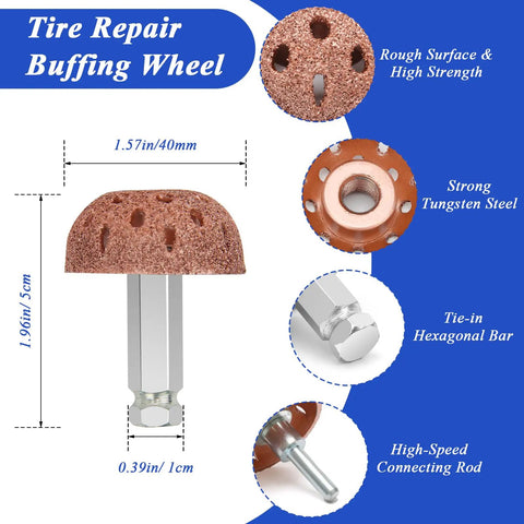 No Sweat Tire Patch Kit With Thirty Durable Rubber Patches Precision Rolling Buffer And Scraper Tool for Tire repair buffing wheel, tungsten steel, 1.57" diameter.