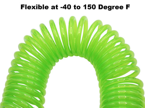 Recoil Air Hose for Air Compressor 1/4 Inch Inner Diameter, 25 Feet Self Coiling, Durable Green, Flexible at -40 to 150 Degrees
