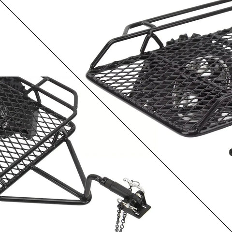 Close-up of Heavy Duty 1/10 Scale RC Car Chassis Frame For SCX10 Series And TRX-4 4WD Crawler D90, metal trailer frame detail.