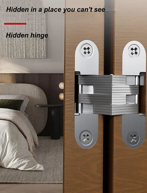 Hidden Door Hinge Set 2Pcs Invisible Cross Hinges for Kitchen Cabinet Doors 180 Degree Opening Zinc Alloy installed