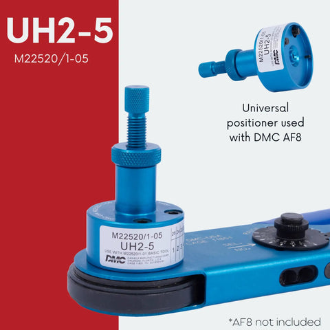 Blue Universal Positioner Head UH2-5 for Precise Crimping of Machined Contacts with AF8, compatible with M22520/1-05