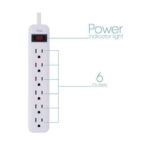 Six-Outlet Power Strip 3-Pack With Overload Protection And 3-Foot Cord White Back-Mount Holes For Easy Desk Setup 15A 125V 60Hz Durable