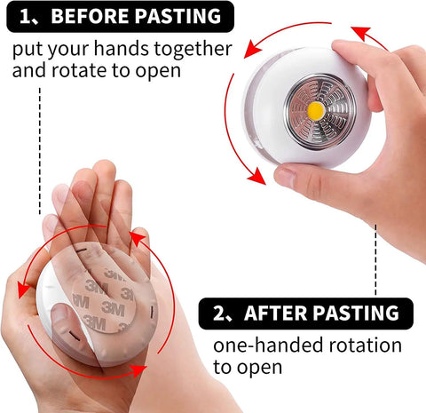 Demonstration of opening the 5 Pack LED Battery Powered Wireless Night Light Sticks Tap On Touch Lamp for easy battery access
