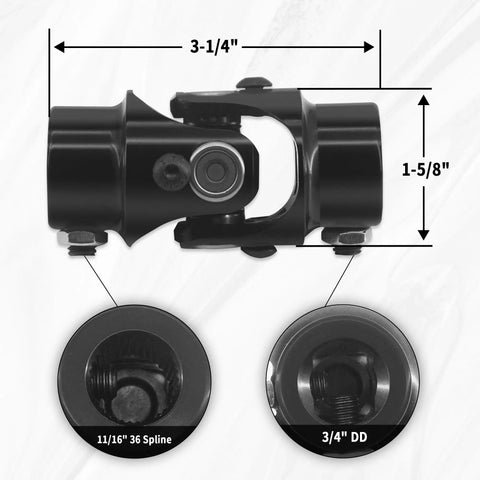 Eleven Sixteenths To Thirty Six Spline Three Quarter Inch Heavy Duty Black Steering Universal Joint Shaft, 83mm Length