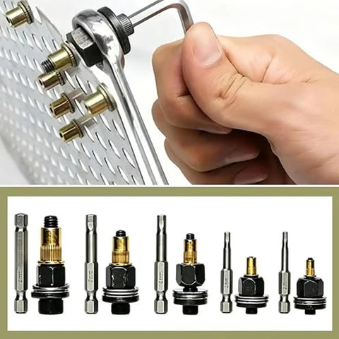 Rivet Nut Tool Kit Heavy Duty For M3 To M8 Sizes With Carbon Steel Rivnut Installer Adapters Includes M3 M4 M5 M6 M8 Heads And Assorted Rivet Nuts Manual Or Drill Powered Threaded Insert Tool Two Pack used on metal sheet