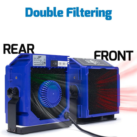 Double Filtration Fume Extractor For Soldering with front and rear view of filtration adsorbers