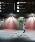 Solar Motion Sensor Flood Lights Outdoors Three Head Design With Wide Coverage And Motion Activated Technology illuminated garage
