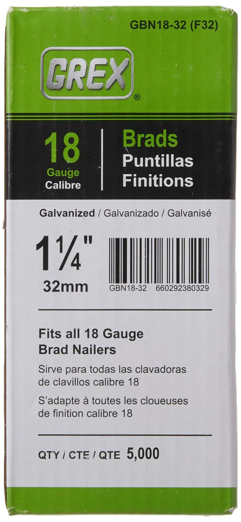 Box of 18 Gauge Galvanized Brad Nails 1 And A Quarter Inch 5M Coil, ideal for trimming, cabinetry, and moldings.