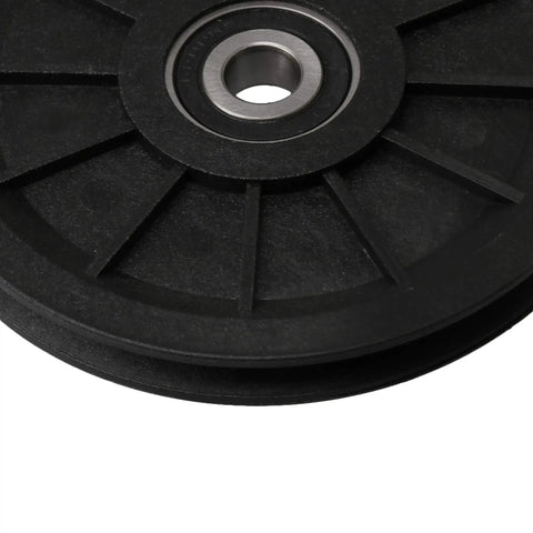 Rock Solid Heavy Duty Black Nylon Cable Pulley Wheel With Bearing Steel Core Groove Idler Design 100mm Outer Span close-up view.