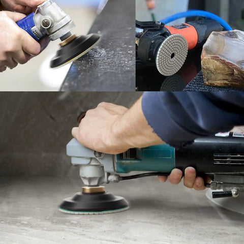 13 Pack 4 Inch Diamond Polishing Pads With Five Eighths Inch 11 Backer Pad Wet Dry Kit for Drill Grinder Polisher on stone surfaces.