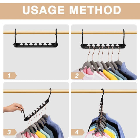 Magic Hangers Space Saving No Brainer 10 Pack in use showing how to maximize closet space with upgraded sturdy smart space saver hangers.