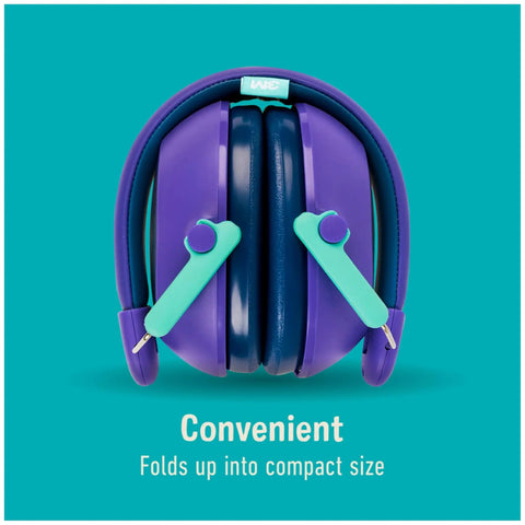 Kids Hearing Protection Plus With Adjustable Headband 22dB NRR For Studying, Quiet Time, Concerts And Outdoor Events, folded purple