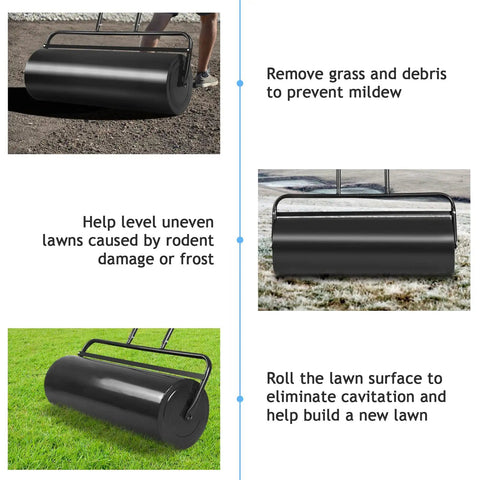 Heavy Duty Lawn Roller 17 Gallons Water Filled Sod Roller With Steel Drum And Ergonomic Handle for various lawn applications.