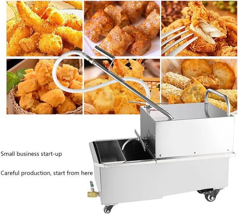 Heavy Duty 550W Commercial Oil Filter Machine With 65 Liter Stainless Steel Tank for deep fryer maintenance and clean cooking oil.