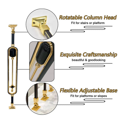 Rotatable column head and adjustable base of Straight Up Solid Aluminum Stair Spindles Deck Balusters Fully Adjustable Railing Kit.
