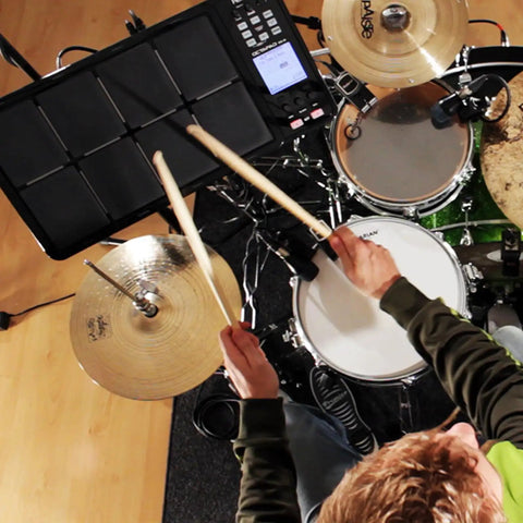 Drummer using Rock Solid Electronic Mounting Stand With Plate For Drum Pads And Modules Heavy Duty Double Braced Rig