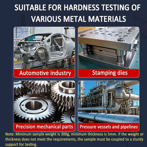 Portable Ultrasonic Hardness Tester On The Go Handy With Dual Test Heads Built In Storage Digital HV HRC HRB HB Scales For Metal Materials And Ultra Thin Workpieces Easy To Use With Low Impact Indentation And Quick Readouts for automotive parts, dies, gears, and pipelines