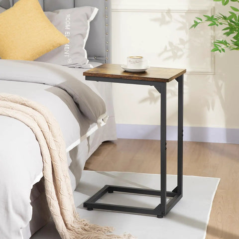 C Shaped End Table That Slides Under Couch For Small Spaces TV Tray Snack Table And Laptop Desk Brown Living Room Side Table