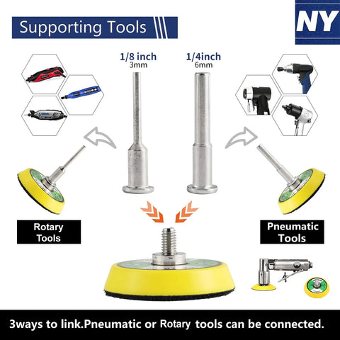 2 Inch Sanding Disc Kit For Die Grinder And Drill with 1/8 and 1/4 inch shank pad holders for rotary and pneumatic tools.