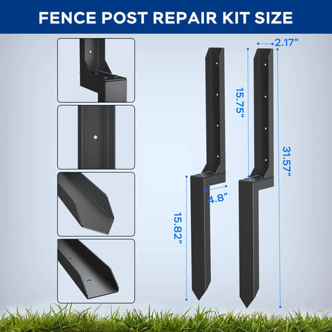 Fix Your Busted Fence Lines Fast With These Dang Solid Cold Rolled Steel Repair Stakes Heavy Duty Post Reinforcement Kit For Leaners And Weak Sections Black 6 Pack size dimensions showing 31.57in length and 2.17in width.
