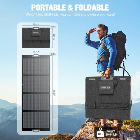 350W Portable Foldable Solar Panel With XT60 And Anderson Output for Power Stations, carried by person outdoors