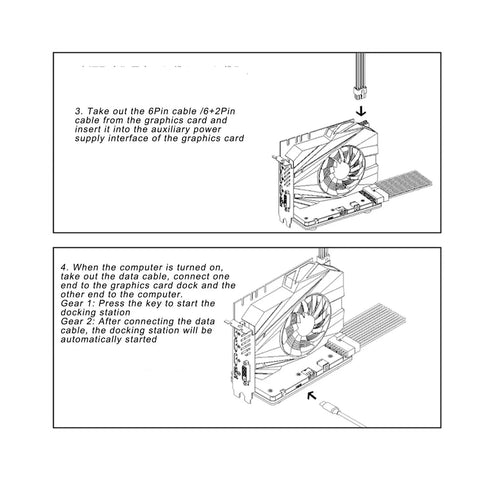External GPU dock installation instructions showing 6Pin cable connection to graphics card for Thunderbolt 3 use.