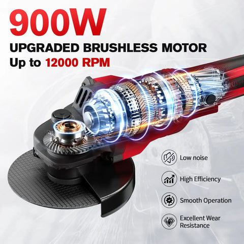 Killer Cordless Angle Grinder Powered By A Beefy Brushless Motor Cranking 12000 Rpm with a detailed view of the motor and cutting disc.